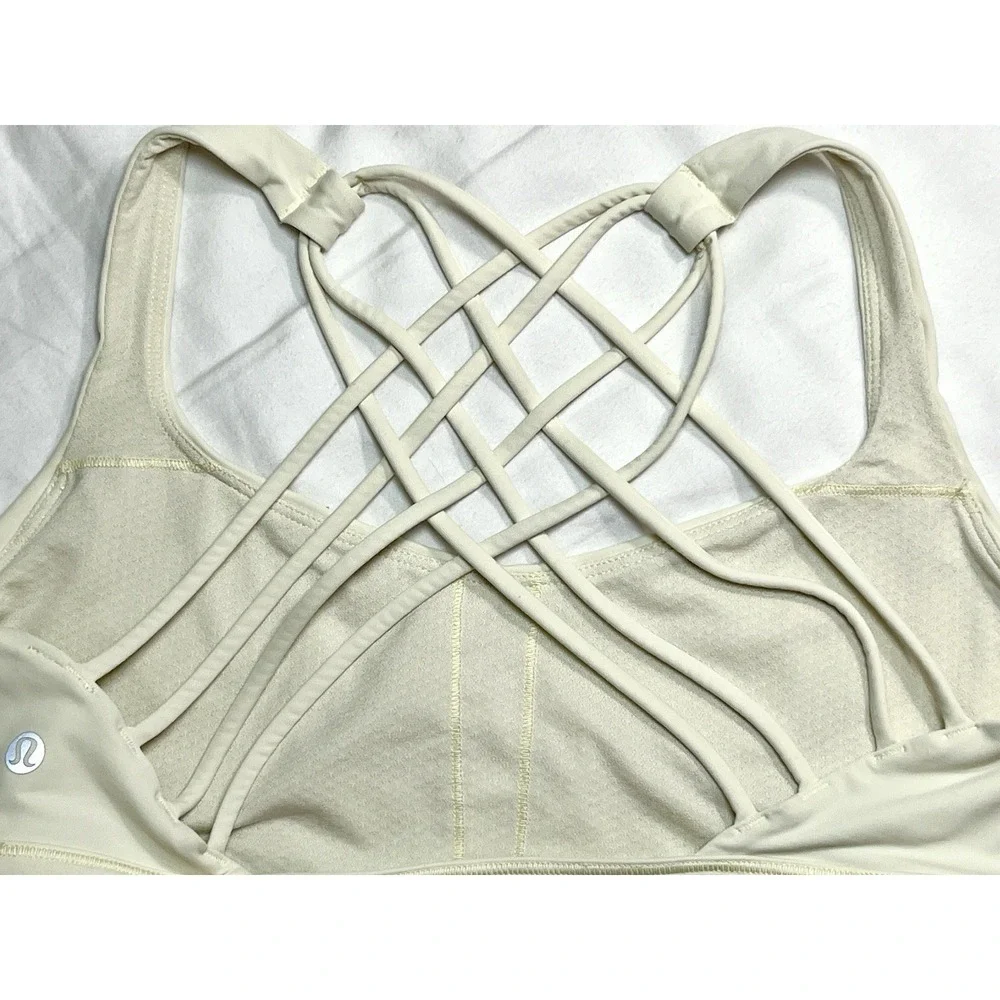 Lululemon Free To Be Wild Sports Bra Size 10 Ivory Criss Cross Strappy Yoga Gym - Picture 6 of 7